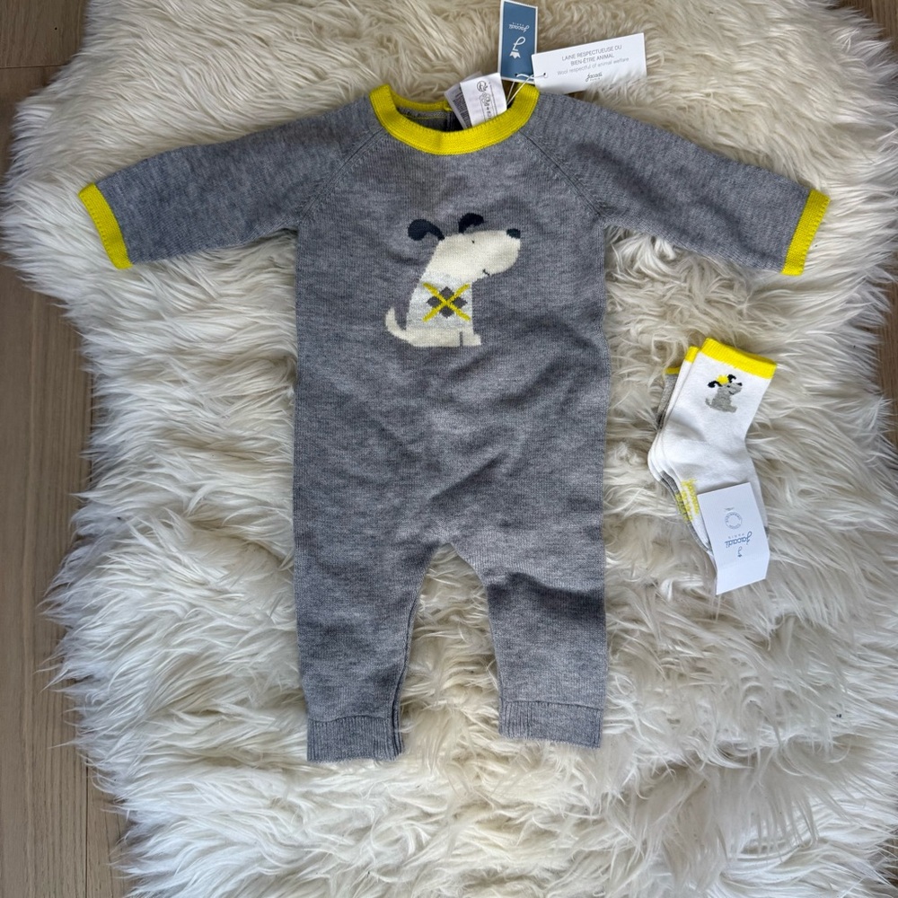 NWT Jacadi sweater one piece + sock set size 6 months